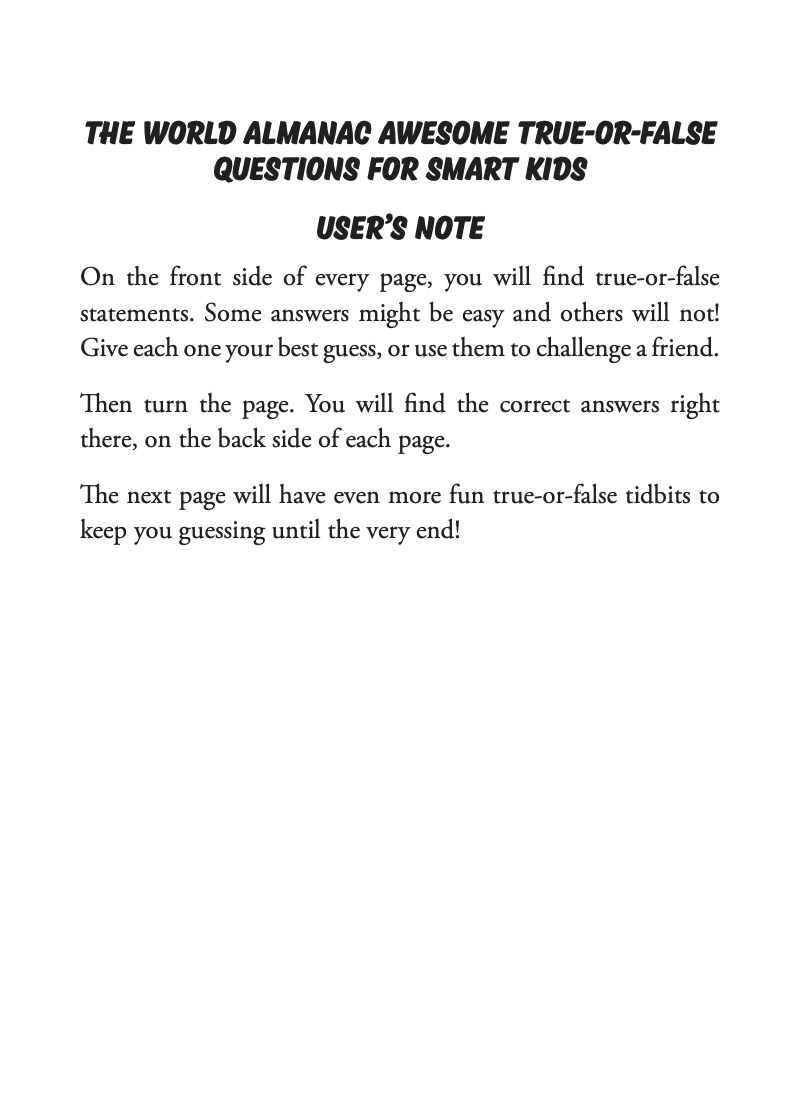The World Almanac Awesome True-or-False Facts for Smart Kids — page 1