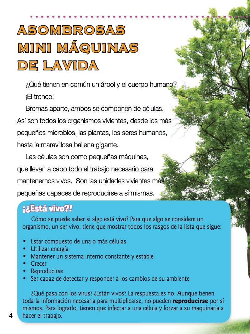 Las células, Constructoras de vida (Cells: Constructing Living Things) — page 1
