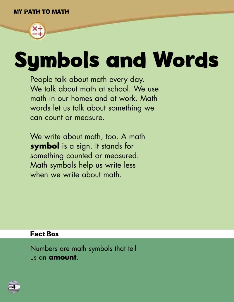 Math Words and Symbols — page 1