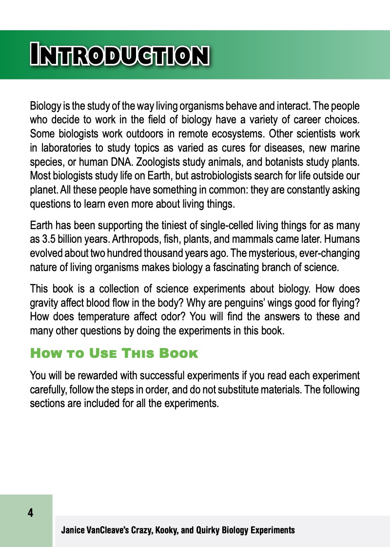 Janice VanCleave’s Crazy, Kooky, and Quirky Biology Experiments — page 1