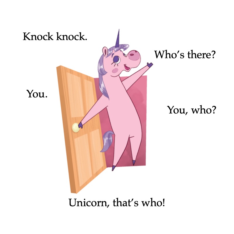 Illustrated Jokes: Knock Knock, Unicorn Who? — page 1